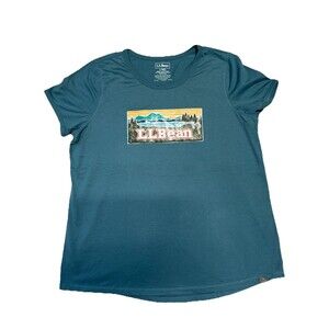 L.L. Bean T-Shirt Womens Large Teal Mountain Graphic Teal Short Sleeve Athletic‎